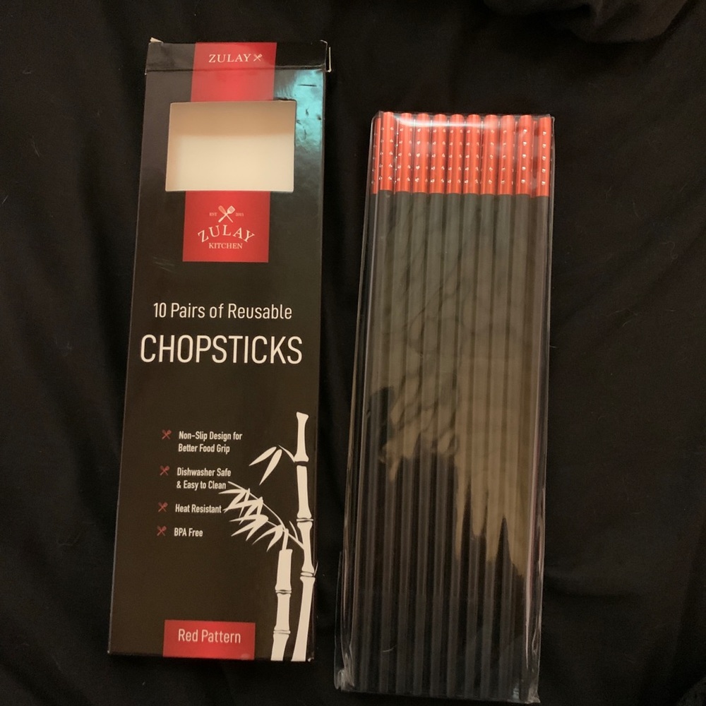 Zulay 10 pairs of reusable chopsticks Red and black nonslip tip BPA free